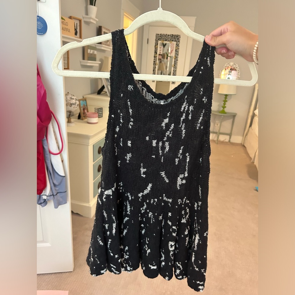 Free People Black and White Knit Sleeveless Tank Top
